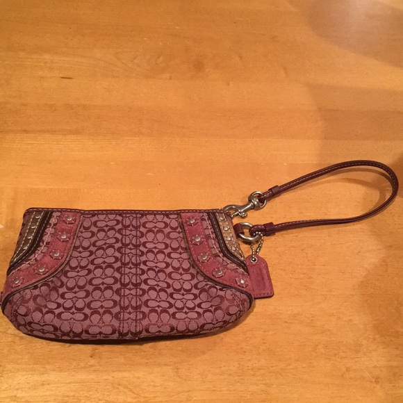 Burgundy Coach Signature Canvas Detailed Wristlet - Picture 3 of 3